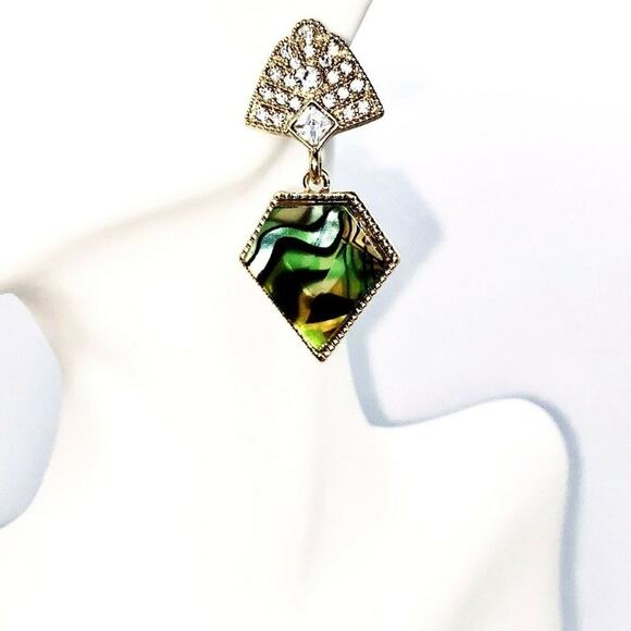 Gold-Tone Crystal Abalone Colored Dangle Earrings - Picture 1 of 7